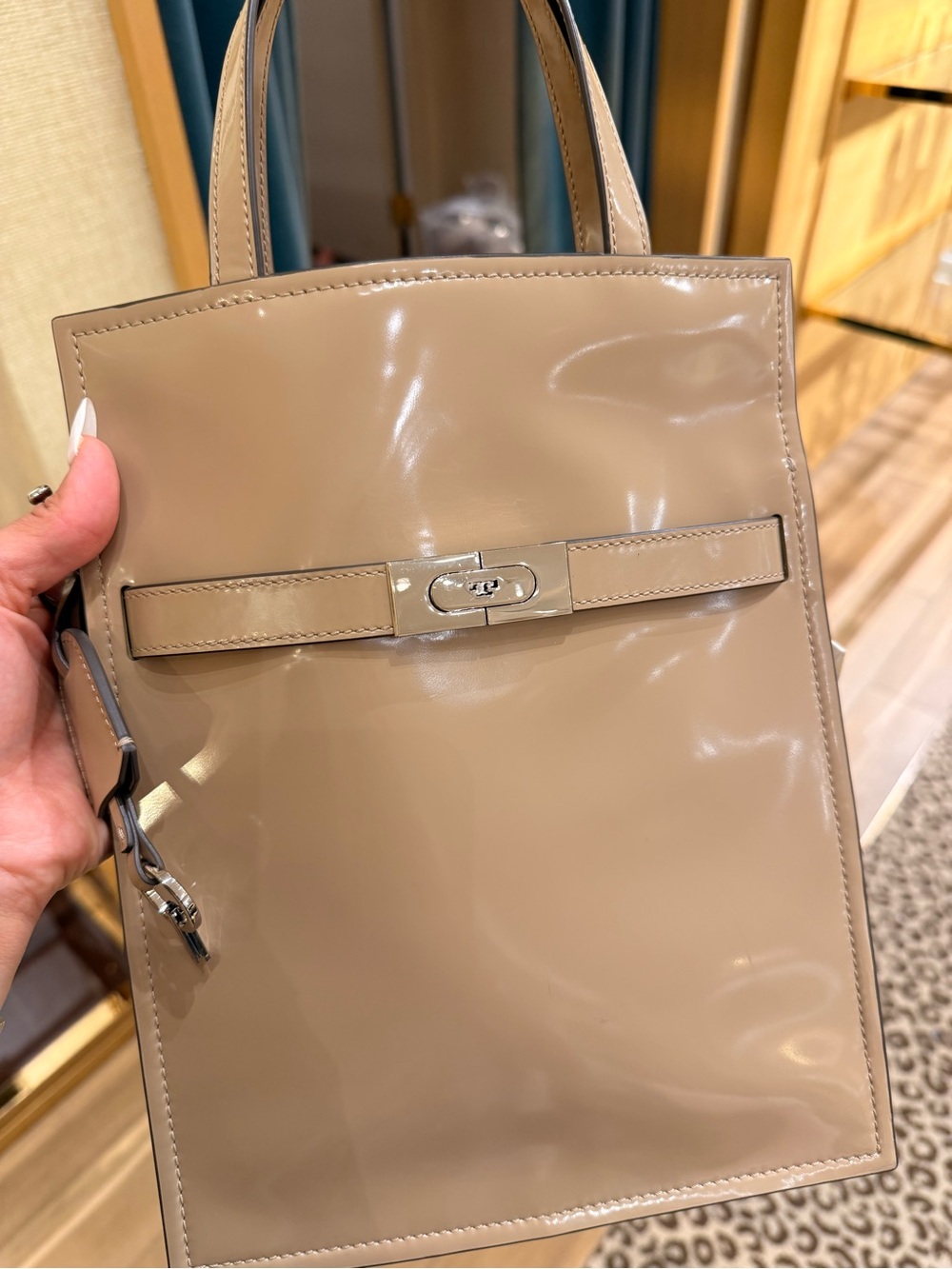 Tory Burch Lee Radziwill Small Shopper Tote Desert Palm Patent Leather Bag RARE - Picture 7 of 15